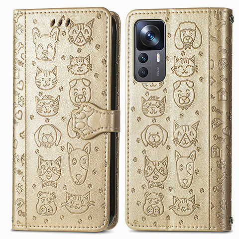 Custodia Portafoglio In Pelle Fantasia Modello Cover con Supporto S03D per Xiaomi Mi 12T 5G Oro