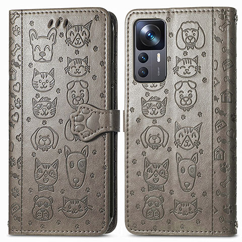 Custodia Portafoglio In Pelle Fantasia Modello Cover con Supporto S03D per Xiaomi Mi 12T Pro 5G Grigio