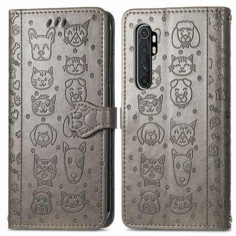 Custodia Portafoglio In Pelle Fantasia Modello Cover con Supporto S03D per Xiaomi Mi Note 10 Lite Grigio