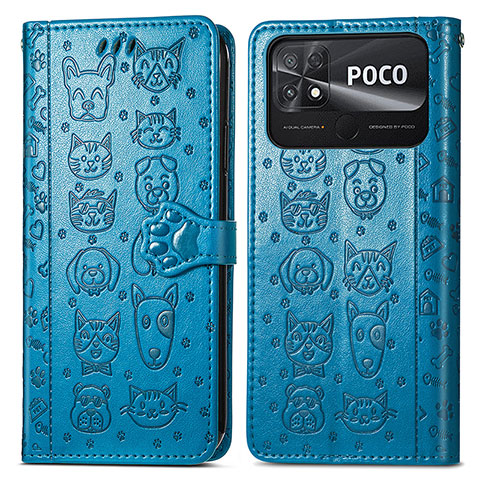 Custodia Portafoglio In Pelle Fantasia Modello Cover con Supporto S03D per Xiaomi Poco C40 Blu