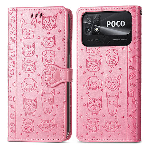 Custodia Portafoglio In Pelle Fantasia Modello Cover con Supporto S03D per Xiaomi Poco C40 Rosa