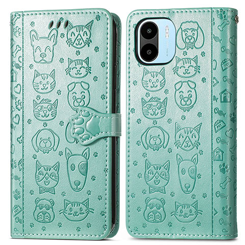 Custodia Portafoglio In Pelle Fantasia Modello Cover con Supporto S03D per Xiaomi Poco C50 Verde