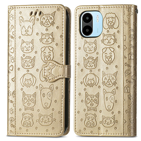 Custodia Portafoglio In Pelle Fantasia Modello Cover con Supporto S03D per Xiaomi Poco C51 Oro