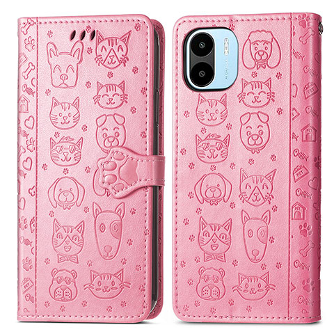 Custodia Portafoglio In Pelle Fantasia Modello Cover con Supporto S03D per Xiaomi Poco C51 Rosa