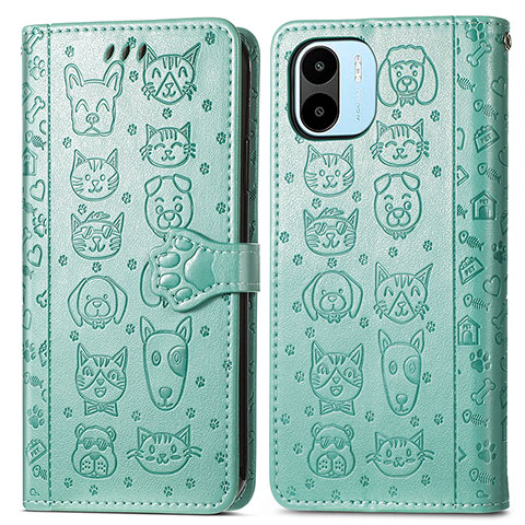 Custodia Portafoglio In Pelle Fantasia Modello Cover con Supporto S03D per Xiaomi Poco C51 Verde