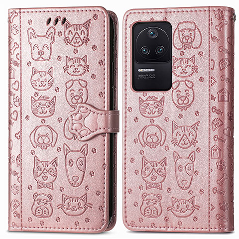Custodia Portafoglio In Pelle Fantasia Modello Cover con Supporto S03D per Xiaomi Poco F4 5G Oro Rosa