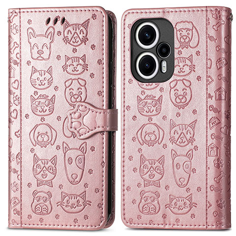 Custodia Portafoglio In Pelle Fantasia Modello Cover con Supporto S03D per Xiaomi Poco F5 5G Oro Rosa