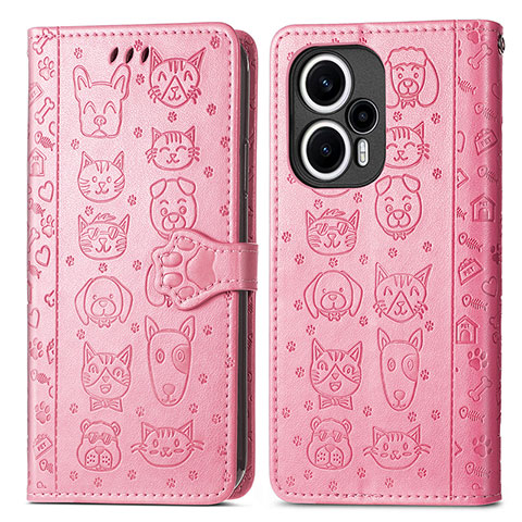 Custodia Portafoglio In Pelle Fantasia Modello Cover con Supporto S03D per Xiaomi Poco F5 5G Rosa