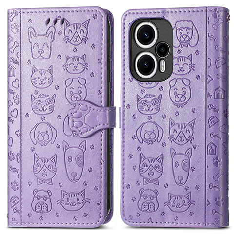 Custodia Portafoglio In Pelle Fantasia Modello Cover con Supporto S03D per Xiaomi Poco F5 5G Viola