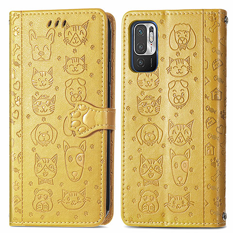 Custodia Portafoglio In Pelle Fantasia Modello Cover con Supporto S03D per Xiaomi POCO M3 Pro 5G Giallo