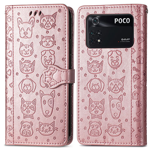 Custodia Portafoglio In Pelle Fantasia Modello Cover con Supporto S03D per Xiaomi Poco M4 Pro 4G Rosa