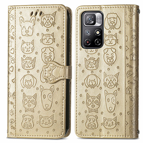 Custodia Portafoglio In Pelle Fantasia Modello Cover con Supporto S03D per Xiaomi Poco M4 Pro 5G Oro