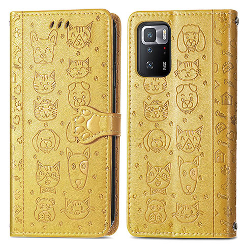 Custodia Portafoglio In Pelle Fantasia Modello Cover con Supporto S03D per Xiaomi Poco X3 GT 5G Giallo