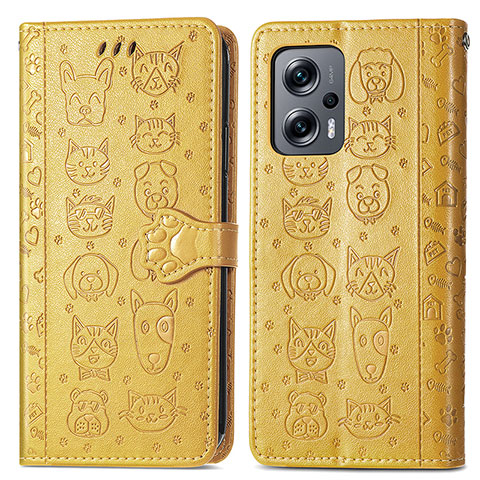 Custodia Portafoglio In Pelle Fantasia Modello Cover con Supporto S03D per Xiaomi Poco X4 GT 5G Giallo