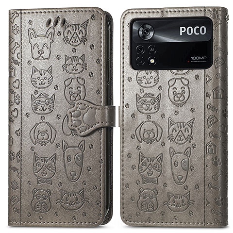 Custodia Portafoglio In Pelle Fantasia Modello Cover con Supporto S03D per Xiaomi Poco X4 Pro 5G Grigio