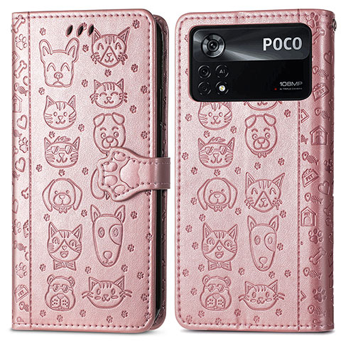 Custodia Portafoglio In Pelle Fantasia Modello Cover con Supporto S03D per Xiaomi Poco X4 Pro 5G Oro Rosa