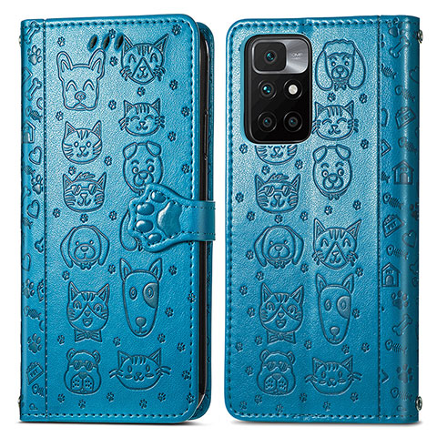 Custodia Portafoglio In Pelle Fantasia Modello Cover con Supporto S03D per Xiaomi Redmi 10 4G Blu