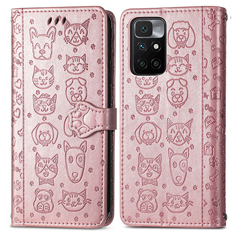 Custodia Portafoglio In Pelle Fantasia Modello Cover con Supporto S03D per Xiaomi Redmi 10 4G Oro Rosa