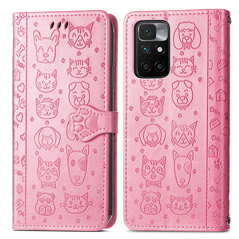 Custodia Portafoglio In Pelle Fantasia Modello Cover con Supporto S03D per Xiaomi Redmi 10 4G Rosa