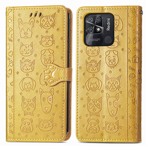 Custodia Portafoglio In Pelle Fantasia Modello Cover con Supporto S03D per Xiaomi Redmi 10 India Giallo