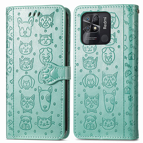 Custodia Portafoglio In Pelle Fantasia Modello Cover con Supporto S03D per Xiaomi Redmi 10 India Verde