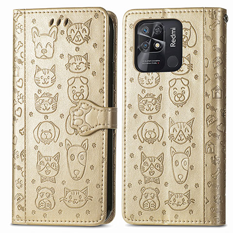 Custodia Portafoglio In Pelle Fantasia Modello Cover con Supporto S03D per Xiaomi Redmi 10 Power Oro