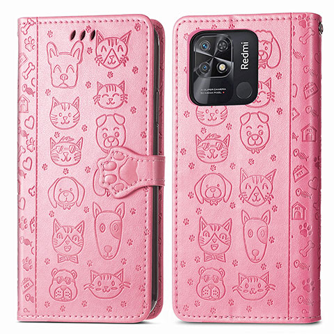 Custodia Portafoglio In Pelle Fantasia Modello Cover con Supporto S03D per Xiaomi Redmi 10 Power Rosa