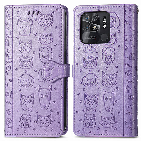 Custodia Portafoglio In Pelle Fantasia Modello Cover con Supporto S03D per Xiaomi Redmi 10C 4G Viola