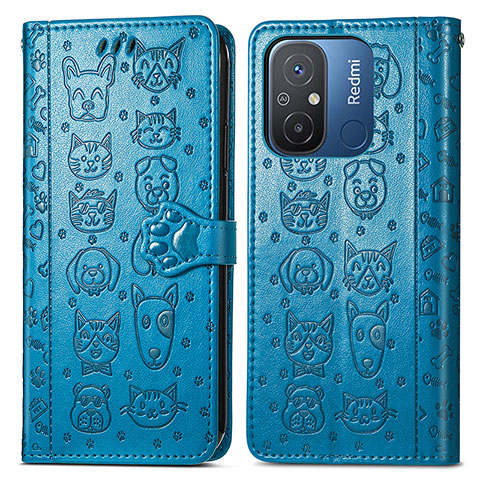 Custodia Portafoglio In Pelle Fantasia Modello Cover con Supporto S03D per Xiaomi Redmi 11A 4G Blu