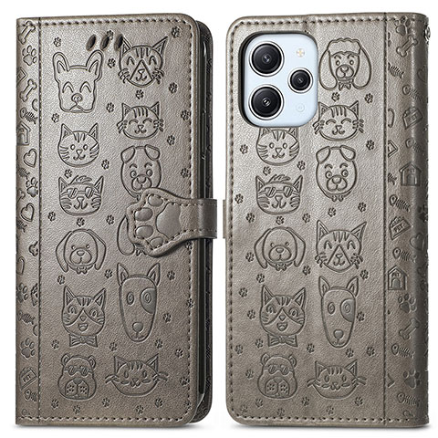 Custodia Portafoglio In Pelle Fantasia Modello Cover con Supporto S03D per Xiaomi Redmi 12 4G Grigio