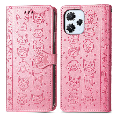 Custodia Portafoglio In Pelle Fantasia Modello Cover con Supporto S03D per Xiaomi Redmi 12 4G Rosa