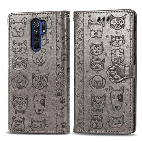 Custodia Portafoglio In Pelle Fantasia Modello Cover con Supporto S03D per Xiaomi Redmi 9 Grigio