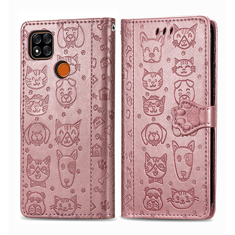 Custodia Portafoglio In Pelle Fantasia Modello Cover con Supporto S03D per Xiaomi Redmi 9 India Oro Rosa