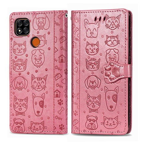 Custodia Portafoglio In Pelle Fantasia Modello Cover con Supporto S03D per Xiaomi Redmi 9 India Rosa