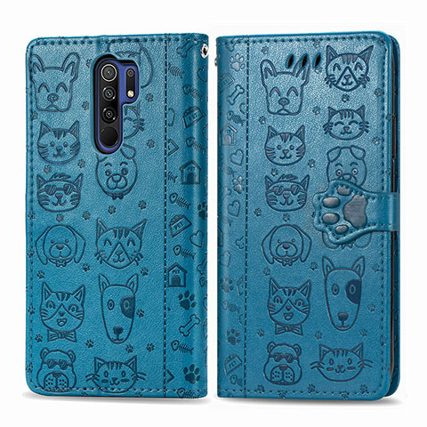 Custodia Portafoglio In Pelle Fantasia Modello Cover con Supporto S03D per Xiaomi Redmi 9 Prime India Blu