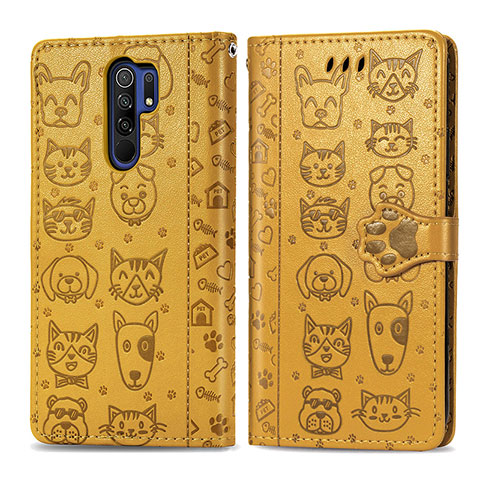 Custodia Portafoglio In Pelle Fantasia Modello Cover con Supporto S03D per Xiaomi Redmi 9 Prime India Giallo