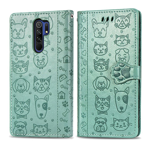 Custodia Portafoglio In Pelle Fantasia Modello Cover con Supporto S03D per Xiaomi Redmi 9 Prime India Verde