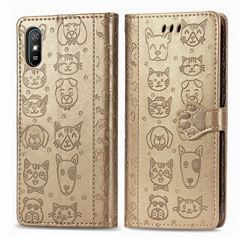 Custodia Portafoglio In Pelle Fantasia Modello Cover con Supporto S03D per Xiaomi Redmi 9A Oro