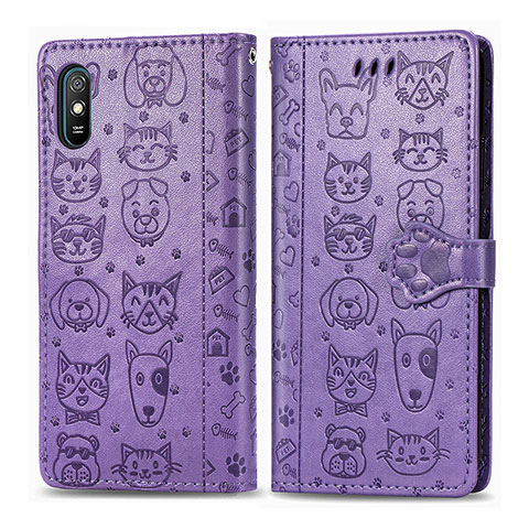 Custodia Portafoglio In Pelle Fantasia Modello Cover con Supporto S03D per Xiaomi Redmi 9A Viola