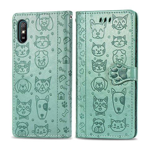 Custodia Portafoglio In Pelle Fantasia Modello Cover con Supporto S03D per Xiaomi Redmi 9i Verde