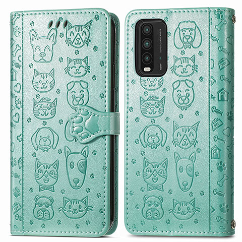 Custodia Portafoglio In Pelle Fantasia Modello Cover con Supporto S03D per Xiaomi Redmi 9T 4G Verde