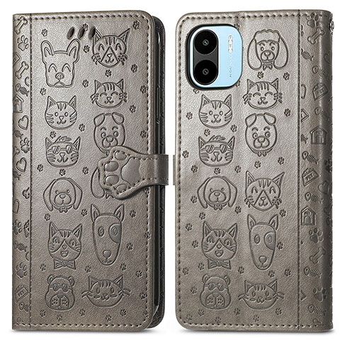 Custodia Portafoglio In Pelle Fantasia Modello Cover con Supporto S03D per Xiaomi Redmi A1 Grigio