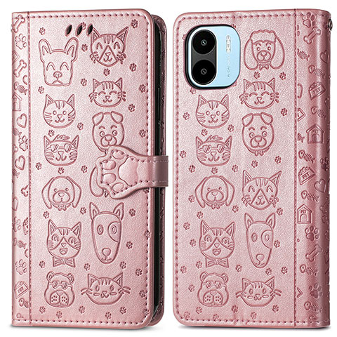 Custodia Portafoglio In Pelle Fantasia Modello Cover con Supporto S03D per Xiaomi Redmi A2 Oro Rosa