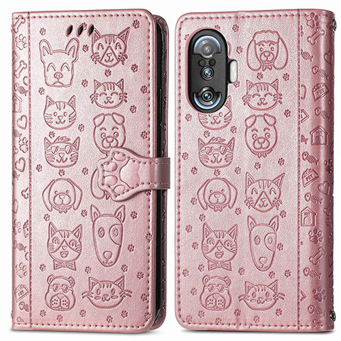 Custodia Portafoglio In Pelle Fantasia Modello Cover con Supporto S03D per Xiaomi Redmi K40 Gaming 5G Oro Rosa