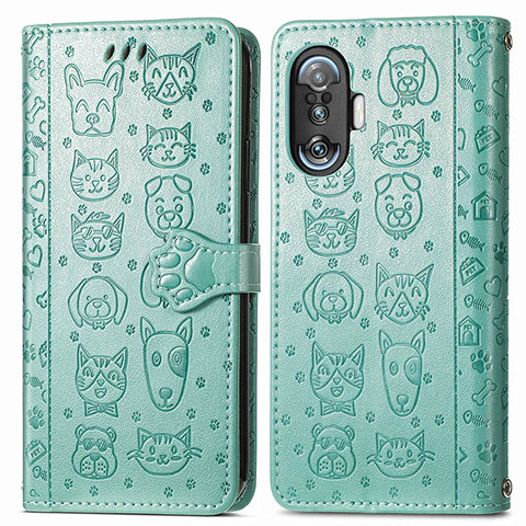 Custodia Portafoglio In Pelle Fantasia Modello Cover con Supporto S03D per Xiaomi Redmi K40 Gaming 5G Verde