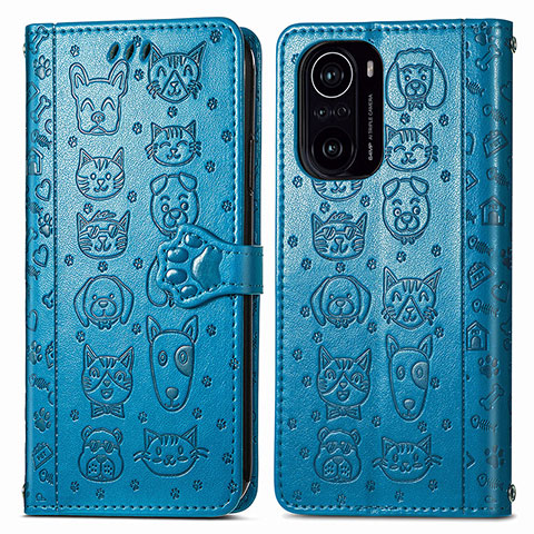 Custodia Portafoglio In Pelle Fantasia Modello Cover con Supporto S03D per Xiaomi Redmi K40 Pro 5G Blu