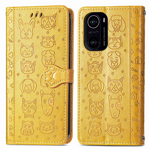 Custodia Portafoglio In Pelle Fantasia Modello Cover con Supporto S03D per Xiaomi Redmi K40 Pro 5G Giallo