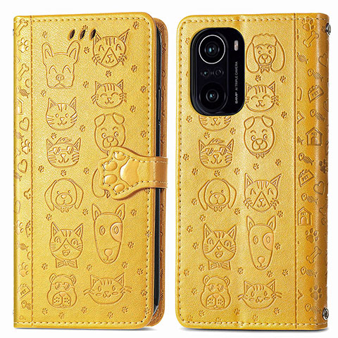 Custodia Portafoglio In Pelle Fantasia Modello Cover con Supporto S03D per Xiaomi Redmi K40 Pro+ Plus 5G Giallo