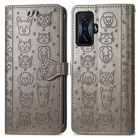 Custodia Portafoglio In Pelle Fantasia Modello Cover con Supporto S03D per Xiaomi Redmi K50 Gaming 5G Grigio