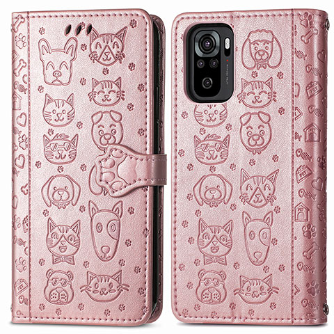 Custodia Portafoglio In Pelle Fantasia Modello Cover con Supporto S03D per Xiaomi Redmi Note 10 4G Oro Rosa